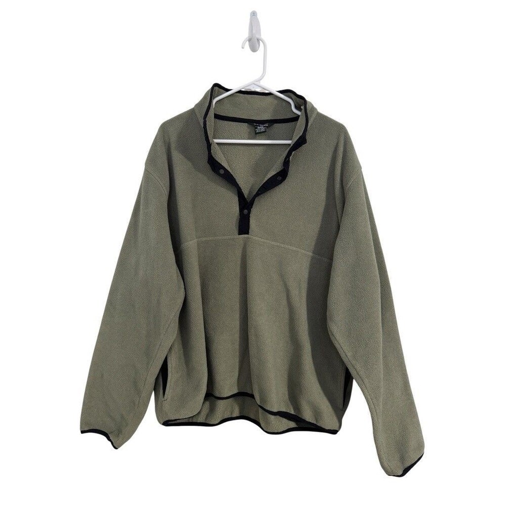L.L. Bean XL Sage Green T Snap Fleece Jacket Long Sleeve Pullover Broken Snap